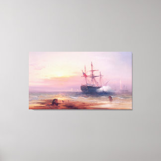 Toile Edward Moran salue au coucher du soleil