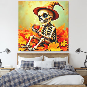 Toile Éffrayant Automne Skeleton's Coffee Break Design