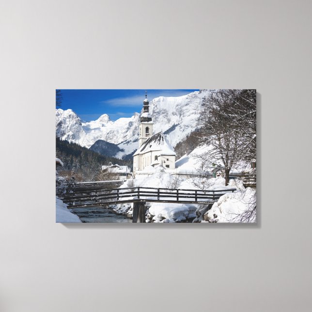Toile Eglise dans la neige avec les Alpes (Recto)