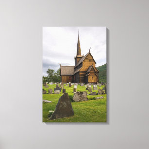 Toile Église de barre avec le cimetière en Norvège