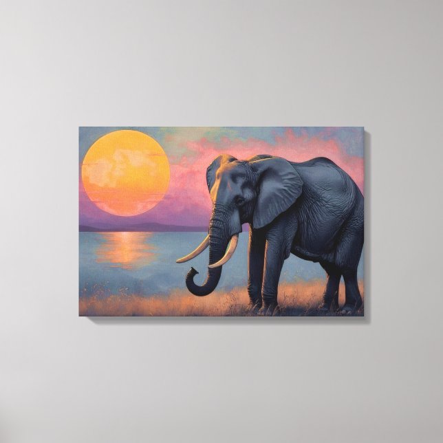 Toile Einsamer Elefant am majestätischen Sonnenuntergang (Recto)
