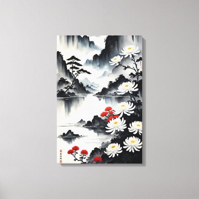 Toile Elégance en Fleur : Harmonie Florale et Paysage (Recto)