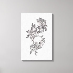 Toile "Élégance intemporelle : crânes et Roses"