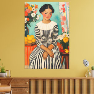 Toile Élégance striée avec fleurs