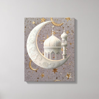 Toile Elegant 3D White Crescent & Mosque Ramadan Design