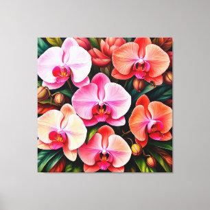 Toile Elégant arrangement de fleurs d'orchidées roses et
