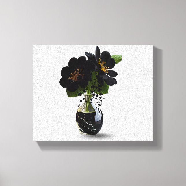 Toile Elegant Black Floral Bouquet in Marble Vase. (Recto)
