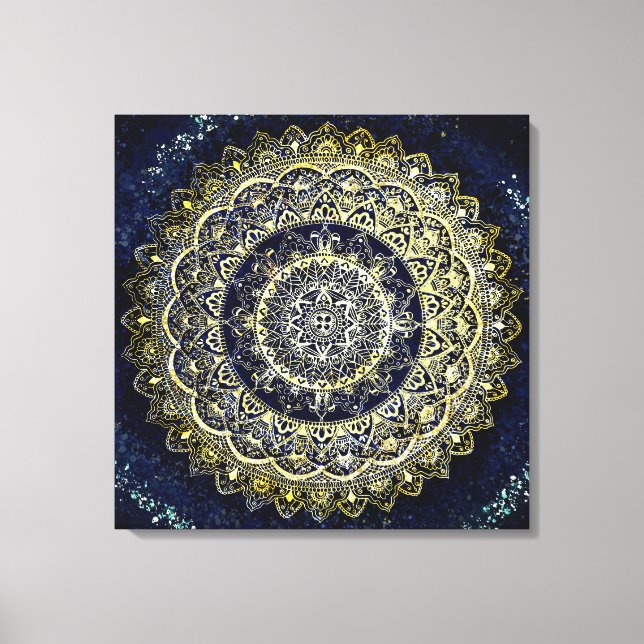 Toile Elégant bleu et or Mandala Yoga Studio Peinture (Recto)