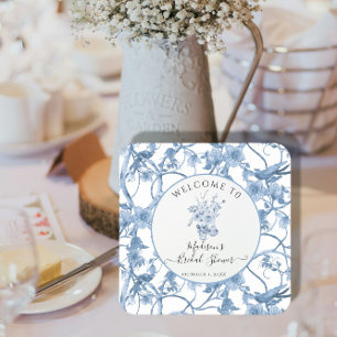 Toile Elegant Blumen Blau und Weiß Brautdusche Rechteckiger Pappuntersetzer