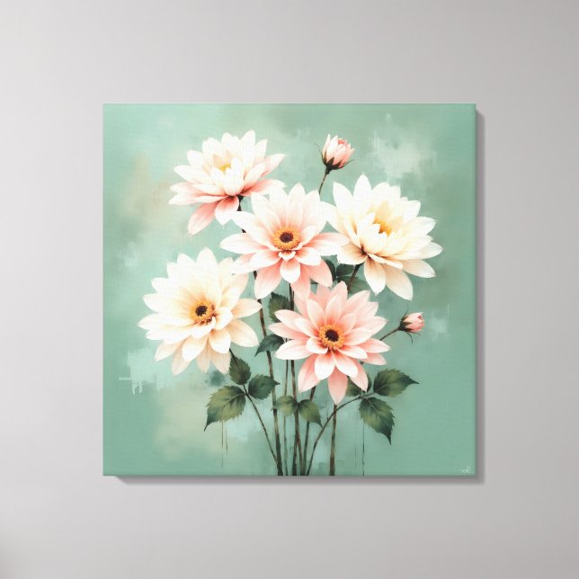 Toile Elegant Blush Chrysanthemum Art (Recto)