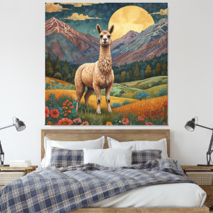 Toile Elégant boho llama alpaga paysage vintage