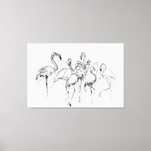 Toile Elégant croquis Flamant rose - Premium
