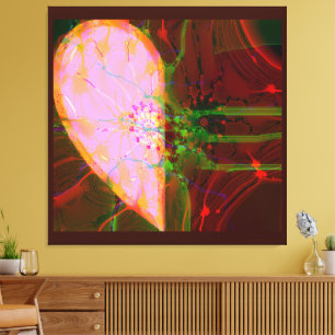Toile Elégant demi-coeur Art Abstrait rose vert rouge