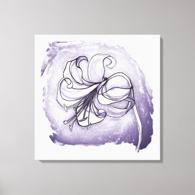 Toile Élégant dessin floral violet et blanc Lily (Recto)
