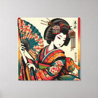Elegant Geisha avec ventilateur en Ukiyo-e Art