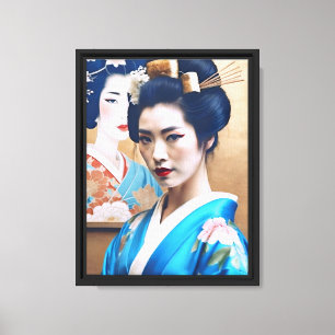 Toile Elegant Geisha en bleu Kimono Wall Art