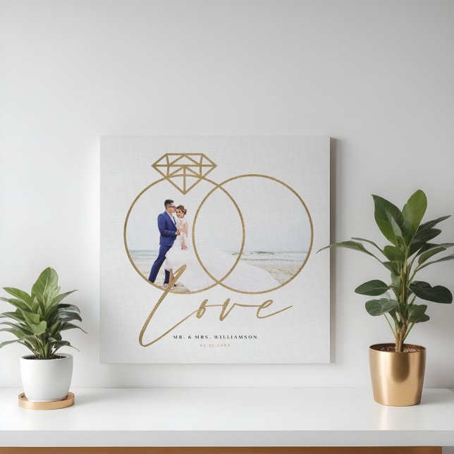 Toile Élégant mariage amour Or Diamond Anneaux Photo (Elegant Wedding Love Gold Diamond Rings Photo Canvas Print)