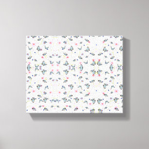 Toile élégant papillon et fleurs rose et bleu moderne