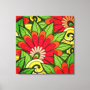 Toile Elégant Rouge Orange Vert Fleurs Et Fleurs