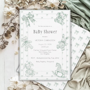 Toile Elegant Salbeigrüne Babyparty-Einladung Einladung