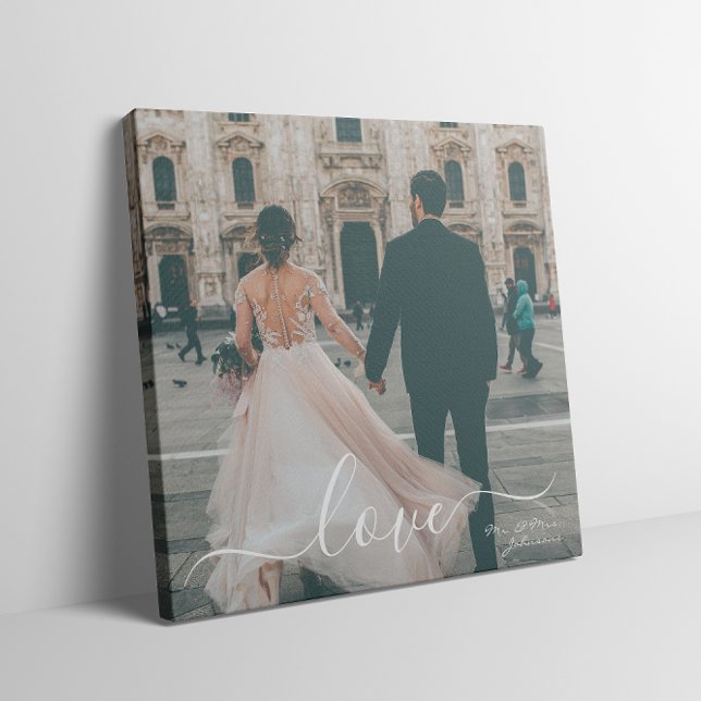 Toile Élégant Script Love Mr. Mme Photo de mariage perso (Elegant Script Love Mr Mrs Custom Wedding Photo Canvas Print
)