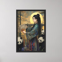Élégante Asiatique femme avec Pandas - Art clair d