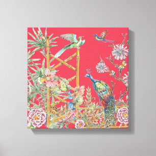 Toile Élégante Chinoiserie florale orientale de paon r