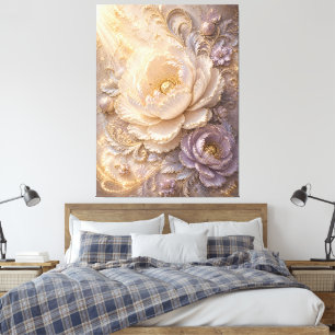 Toile Élégante Fleur de Givre Perle   Floral Luxueux en 
