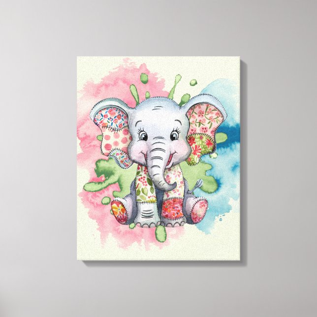 Toile Éléphant Bébé Brodé Patches Floraux Tout Enfant (Recto)