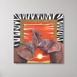 Toile Elephant in Love Sunset et Zebra print