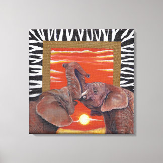 Toile Elephant in Love Sunset et Zebra print