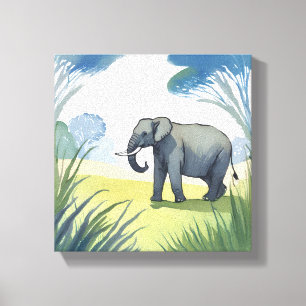 Toile Éléphant Safari Aquarelle Belle Nature