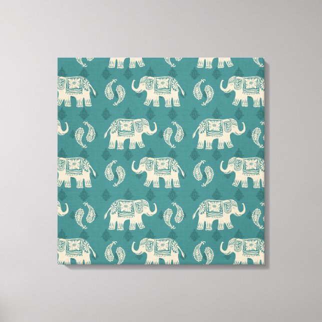 Toile Elephant Teal Caravan Pattern (Recto)