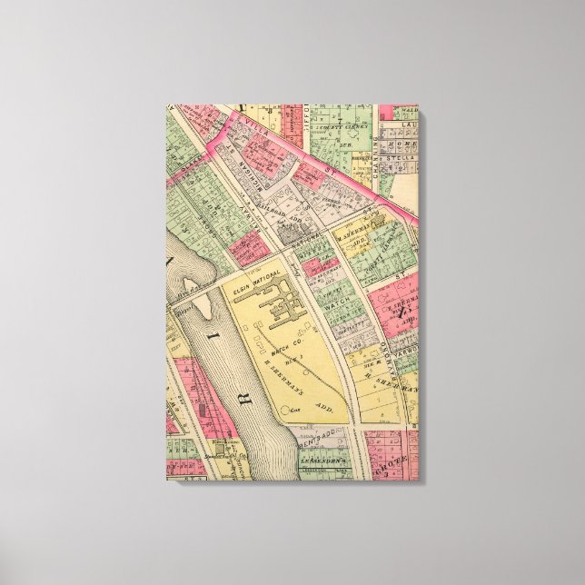 Toile Elgin Illinois 1871 Carte Elgin Watch Factory (Recto)