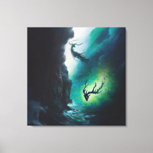 Toile Elk Antlers Magical Witchy Green Portal AI Art