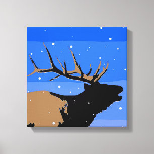 Toile Elk bouillonnant en hiver - Art original de la fau