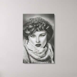 Toile Emerald Gaze - Surreal Charcoal Portrait Art
