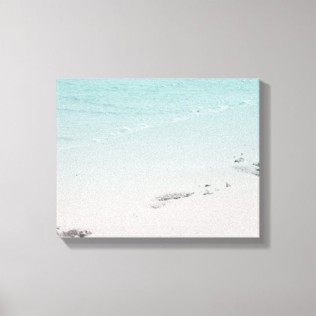 Toile Empreintes dans le sable avec océan sur la plage (Recto)
