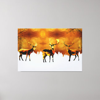 Toile Enchanter Forest Trio : Oriental Deer Art
