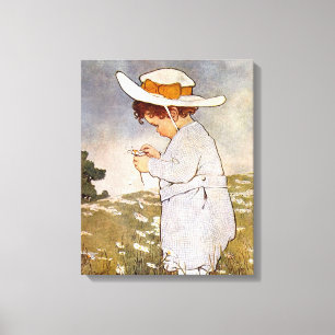 Toile Enfant Antique Cueillant des Marguerites Bessie Pe