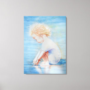 Toile Enfant en bas sur la scène de plage au bord de l'e