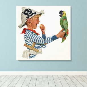 Toile Enfant vintage, Garçon Jouant Pirate Parrot Bird