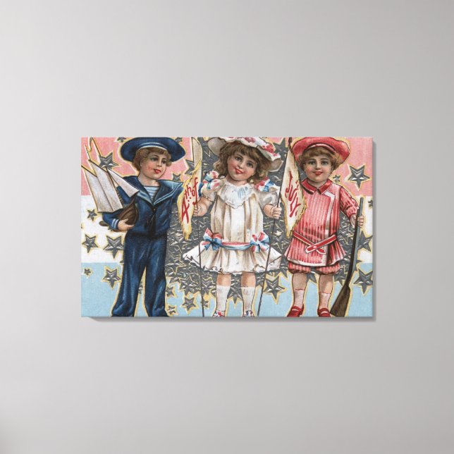 Toile Enfants en bleu, blanc et rose (Recto)