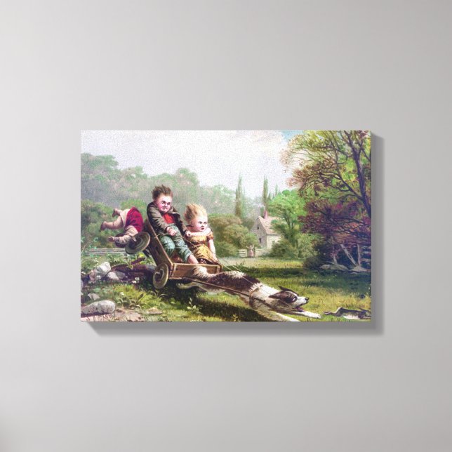 Toile Enfants et chiens pourchassant un lapin peinture V (Recto)
