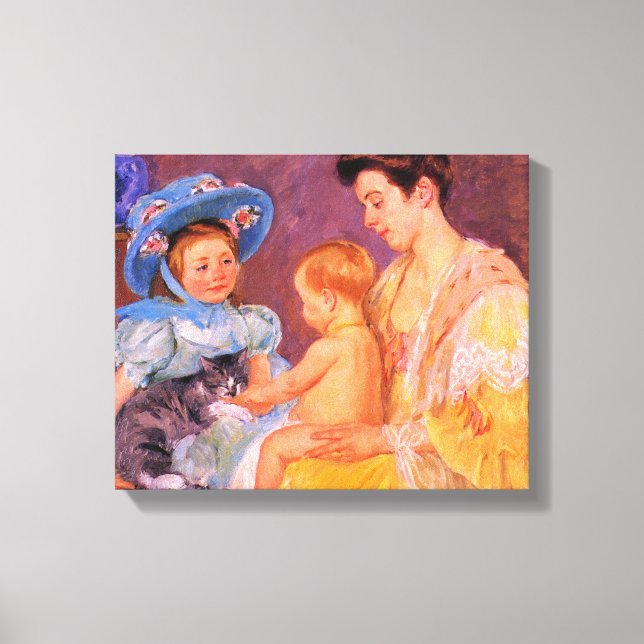 Toile Enfants jouant avec un chat (par Mary Cassatt) (Recto)