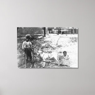 Toile Enfants noirs avec chien tiré Panier photo