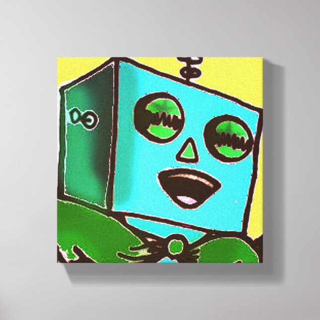 Toile enrobée de robots heureux (Recto)