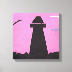 Toile enveloppée avec phare contre ciel rose