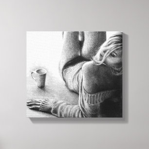 Toile enveloppée par graphite de femme et de caf