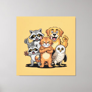 Toile Équipe d'illustration d'amis animaux de dessin ani